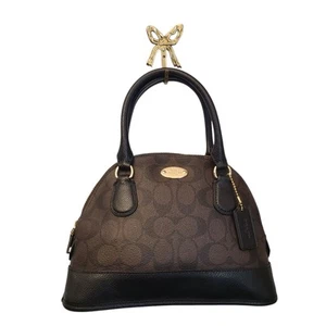 Coach Mini Cora Signature Satchel Bag F34083 Black Brown Purse With Hang Tag - Picture 1 of 14