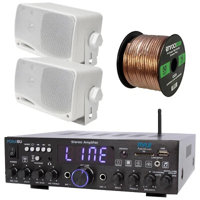 Pyle PDA4BU Bluetooth Stereo Home Receiver, 2x 3.5'' White Box Speakers, Wire - Image 1 of 4