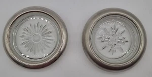 SIlver Beaded Glass Coasters / Ash trays set of 2 4" Snowflake / Flower Design - Picture 1 of 9