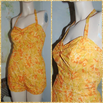 Traje de baño vintage Catalina amarillo naranja torcido top de una pieza modesto para mujer años 50 Foto 1 de 4