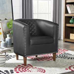 Accent Arm Chair Barrel Tub Chair PU Leather Sofa Chair For Living Room Black US - Picture 1 of 9