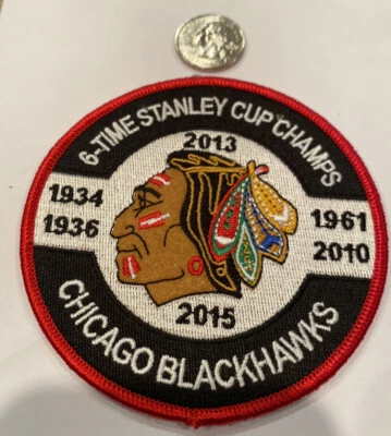 Parche Chicago Blackhawks bordado/retro hierro en copa Stanley. 4”x 4” ¡Impresionante! Foto 1 de 3