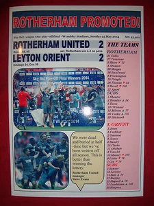 Rotherham United 2 Leyton Orient 2 - Rotherham promoted - 2014 - souvenir print - Picture 1 of 1