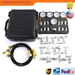 5 Gauge Hydraulic Pressure Test Kit with 5 Hose 13 Coupling 14 Tee Connectors - Picture 1 of 8