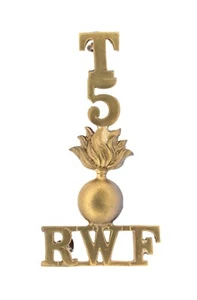 T 5 Royal Welsh Fusiliers título de hombro latón metal - Imagen 1 de 1