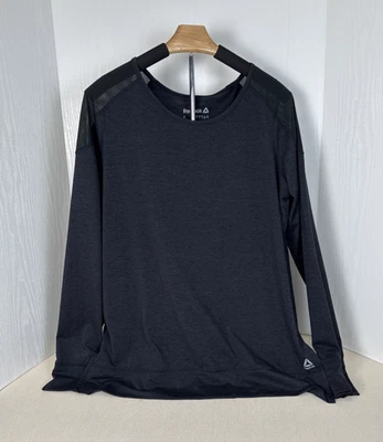 Reebok Mesh Shoulder Sport Soft Long Sleeve Shirt Gray Split Sides Women's Large - Image 1 of 4