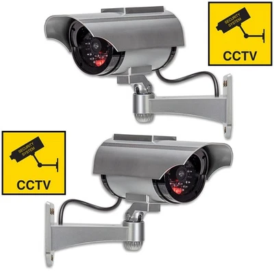 2 x Dummy CCTV Cameras Fake Security Solar Powered Flashing LED 3yr Warranty - Image 1 of 4