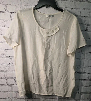 Blusa vintage de seda Miss Valentino crema manga corta para mujer talla M/L. Foto 1 de 4