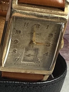LONGINES 10K Gold Filled Mens Vintage 1940’s Swiss Manual Brown Tank Watch 9L - Picture 1 of 11