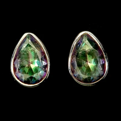 925 Sterling Silver Earrings Pear Mystic Quartz 10x7mm Natural Gemstone Jewelry - Image 1 of 4