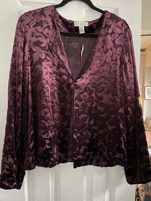 Chaqueta Top Lord & Taylor Mezcla Seda Terciopelo Floral 3 Ganchos Cierre Ojo Foto 1 de 4