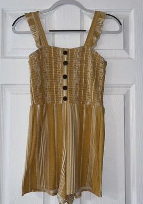 Derek Heart Women’s Striped Yellow& White Romper Sleeveless One Piece Size Med - Image 1 of 4