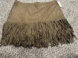 Wrangler Suede Fringe Skirt Brown Size XL New With Tags - Picture 1 of 6
