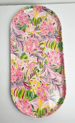 NWT Ashland Cabana Summer Pink Floral Oblong 17"x8" Melamine Platter - Image 1 of 2