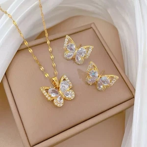 rhinestone zirconia Bridal Necklace and  Earrings  Set - Picture 1 of 6