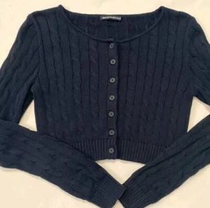 Brandy Melville Athelia Knit Cardigan Navy Blue Cable Knit Chunky Sweater Xs S - Picture 1 of 5