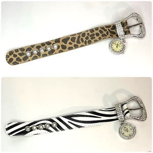 Rhinestone Buckle Dangle Fashion Watch Animal Print B*J - Picture 1 of 9