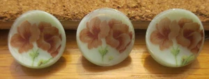 3-Czech Glass Multicolored Flowers on Mint Green Buttons #359 .832" = 21.14mm - Picture 1 of 3
