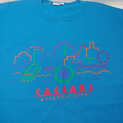 Caesars Atlantic City Casino Shirt Men XXL Blue Geometric Casino Vintage 1990s - Image 1 of 4