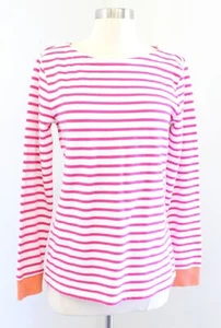 Vineyard Vines Pink White Knit Striped Sweatshirt Top Size S Sweater Orange Trim - Picture 1 of 6