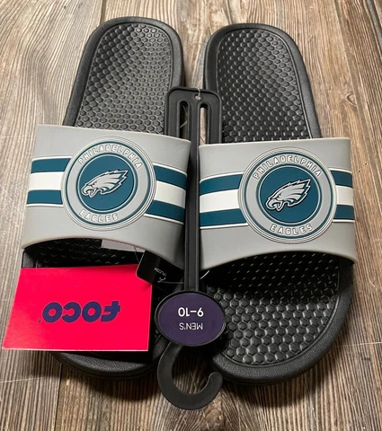 NWT Mens Philadelphia Eagles Black/Gray/Green Slide On Casual Shoes Size 9-10 Cover