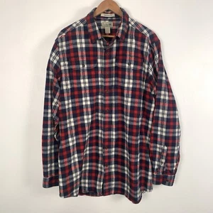 Camicia LL Bean flanella uomo grande alta rossa bianca blu a quadri tasca abbottonata - Foto 1 di 3