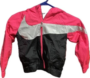 NIKE Child’s 4T Nylon Windbreaker Jacket Hoodie. Pink/Black/White Meds Lined EUC - Picture 1 of 4