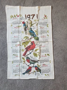 Vintage 1971 Linen Hanging Calendar Tea Towel ~16" x 27"~ Birds - Picture 1 of 4