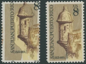 1971, USA SAN JUAN ISSUE, 8C, BLACK COLOR SHIFTED TO TOP RIGHT, NH, SC. #1437 - Picture 1 of 1