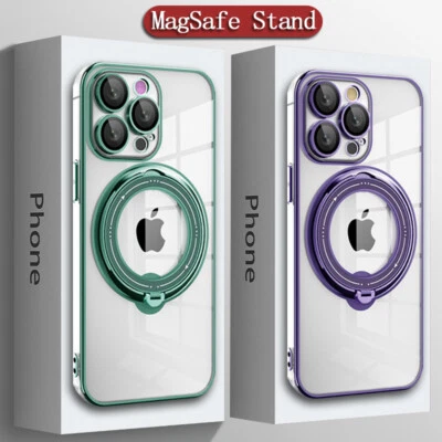 Coque Etui Antichoc Pour iPhone 16 15 14 Pro Max 13 12 11 MagSafe Support Plaqué