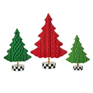 BNIB MACKENZIE CHILDS COZY CHRISTMAS CABLE KNIT TREES SET OF 3 - BRAND NEW! - Picture 1 of 2