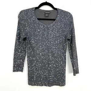 C by BLOOMINGDALES Womens Sequins Silk Cashmere Blend Sweater Size S 3/4 Sleeve - Picture 1 of 8