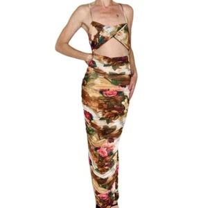 Sebastian Aiden Colorful Floral Cut-Out Bodycon Maxi Sexy Sleeveless Dress - Picture 1 of 8