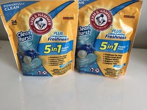 Lot of 2:Arm & Hammer Clean Burst 5in1 Fresh Burst Power Packs 24/bag = 48 Total - Picture 1 of 5