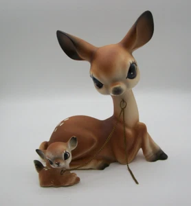 Vintage Ceramic Anthropomorphic Doe and Fawn on Chain, Mid Century, MCM - Picture 1 of 24