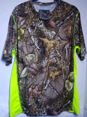 WFS CAMO shirt mens XL Burly Camo high visibility yellow sides short sleeve hunt - Image 1 of 4
