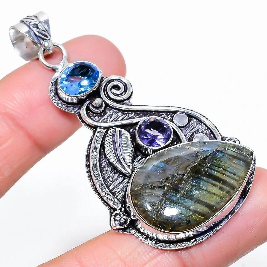 Ciondolo gioielli in argento sterling 925 fatto a mano con pietra preziosa... - Immagine 1 di 1