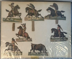 (1) ONE Set of Military Cowboys Indians Die Cast Cardboard Toy Figures 1950-60s - Picture 1 of 15