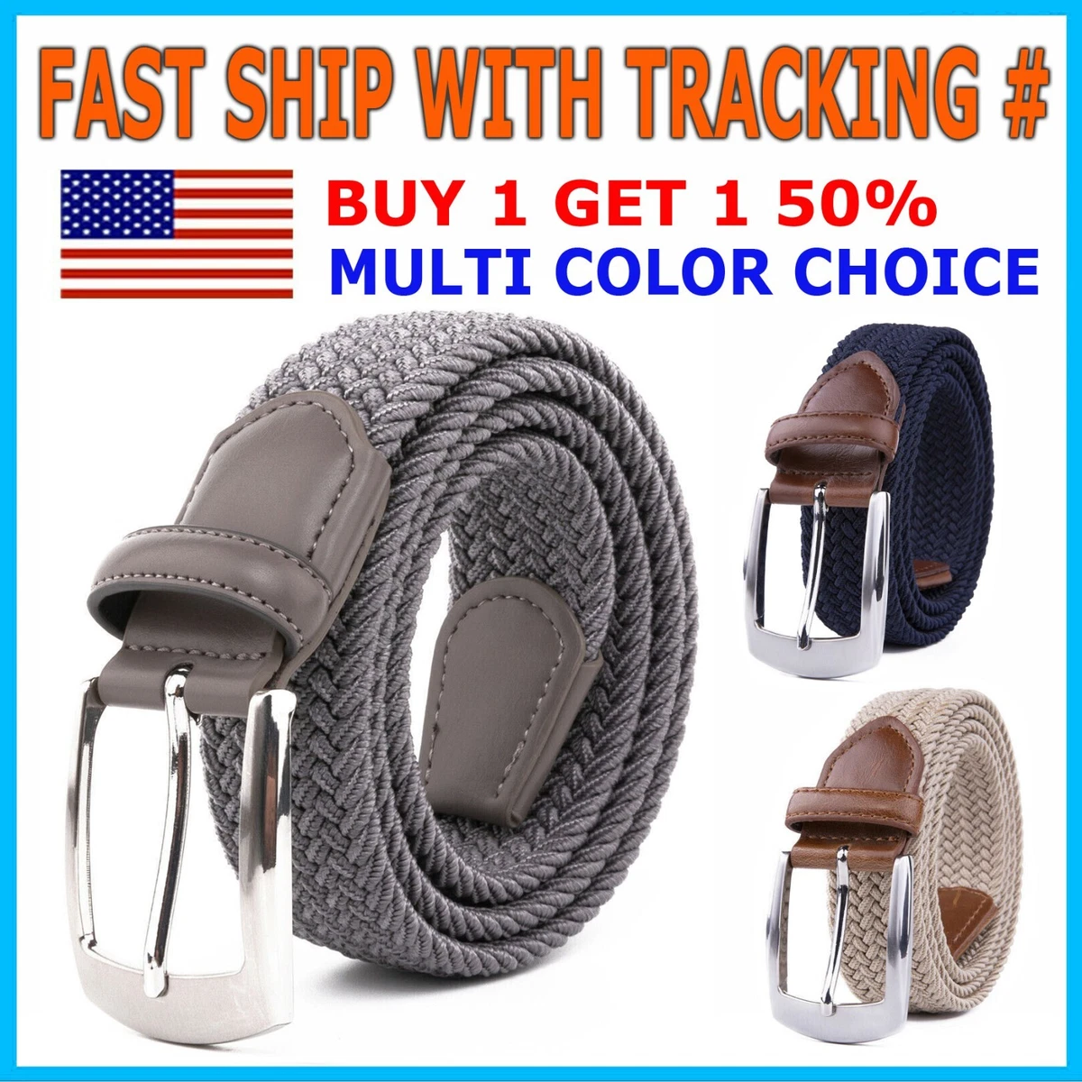 Ccoolerfire Men's Genuine Leather Braided Belt | Gold Pin Buckle Casual Strap For Jeans