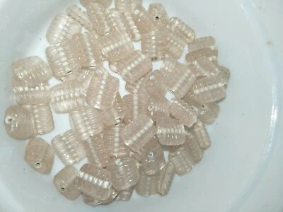 30 glass lampwork beads pale pink ribbed flat square 12/12mm (b3110) - Image 1 of 3