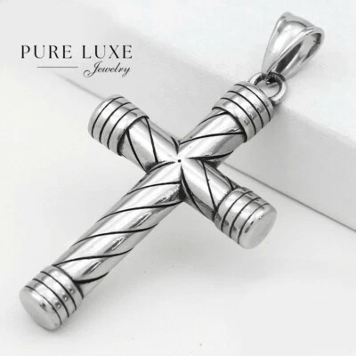 Men's Stainless Steel,Silver CROSS.Round Charm Pendant Unisex*Box - Image 1 of 3
