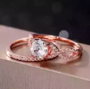 2Ct Round Lab-Created Diamond Bridal Set Wedding Ring 14K Rose Gold Plated - Picture 1 of 5