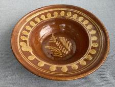 French Antique Provence Bowl centerpiece Glazed Terracotta Brown Yellow Painted