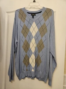 Club Room Mens Sweater 100% Cotton Blue Gray Argyle Plaid Sz XXL - Picture 1 of 3
