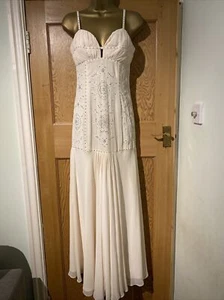 Amanda Wakeley Elements Dress Size 12 Ivory Full Length Diamates Floaty Layered - Picture 1 of 11