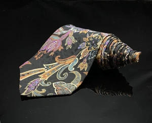 BRIONI NECK TIE SILK  ITALY 4 x 58" BLUE BLACK BROWN ABSTRACT FLORAL PRINT COOL! - Picture 1 of 4