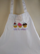 Embroidered Full White Apron Cupcakes Life is Sweet Fits up to at least Adult 2X