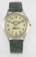 Route 66 Beige Mens Stainless Silver Green Leather Water Resistant Quartz Watch