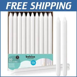 Premium White Candlesticks - 50 Super Long, Clean-Burning Dripless Candles - Picture 1 of 11