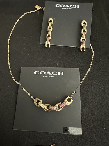 Coach Set Logo Pave Cristalli Collana Orecchini Oro Rosa